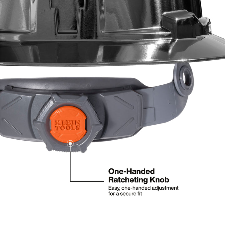 Klein Tools 60996 Hard Hat, REFLEKTOR Black Chrome, Vented Full Brim, Class C, Headlamp