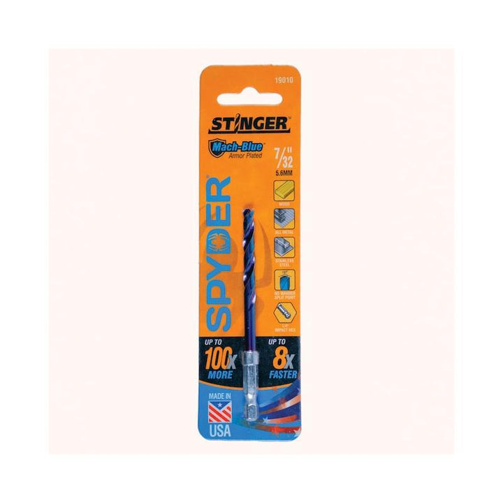 Spyder 19010 Stinger Mach-Blue 7/32-in 3-7/8-in High-speed Steel Twist Drill Bit