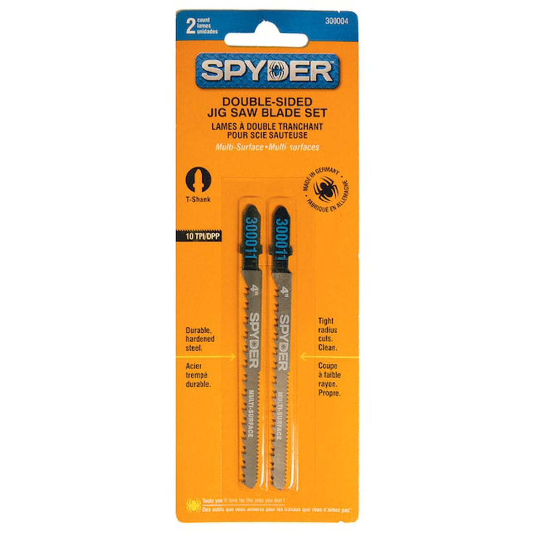 Spyder 300004 Double-sided 4-in 10 TPI T-shank Chrome/Vanadium Jigsaw Blade Set ( 2 -Pack )