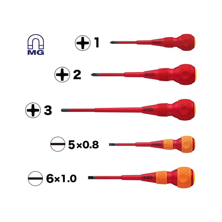 Vessel Tools 2005PBU BALL GRIP Insulated Screwdriver 5 Piece Set