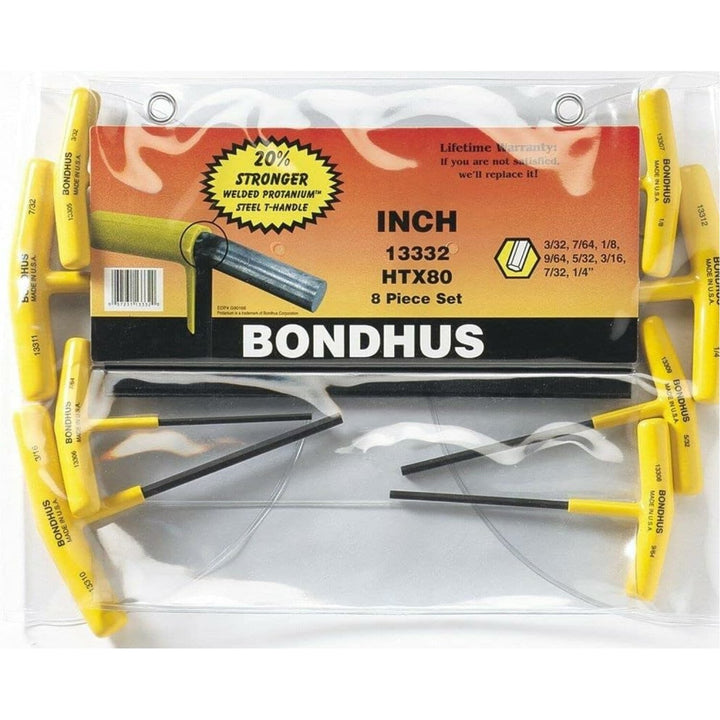 Bondhus 13332 Set 8 Graduated Length Hex T-Handles 3/32 - 1/4 Inch