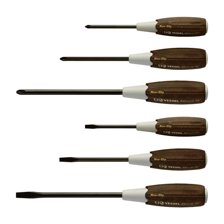 Vessel Tools 3006CS Wood-Compo Non-Slip handle Screwdriver Set