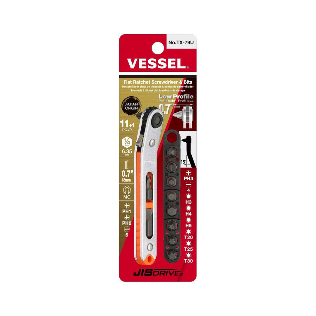 Vessel Tools TX79U Low-Profile Flat Plate Ratchet Screwdriver Set