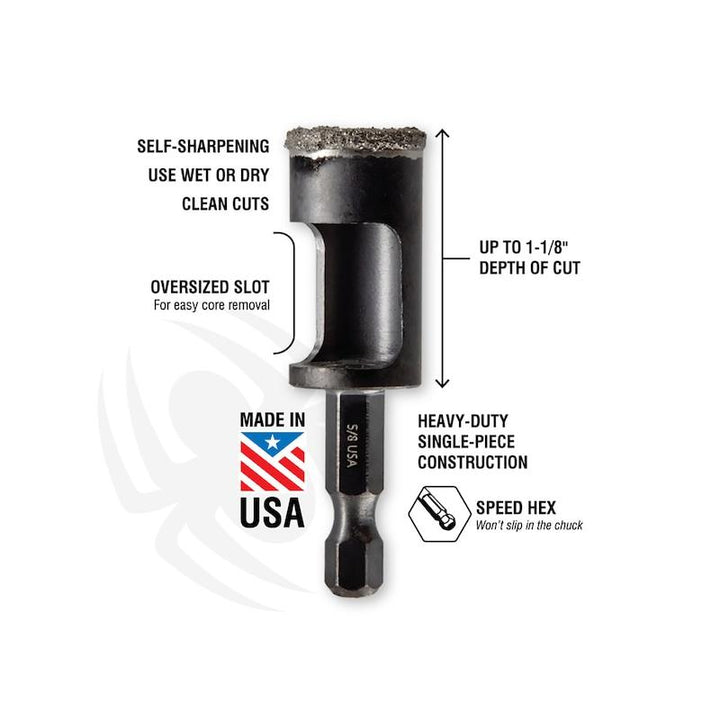 Spyder 600851 5/8 Inch Diamond Arbor Hole Saw Bit, Premium Boron Coated