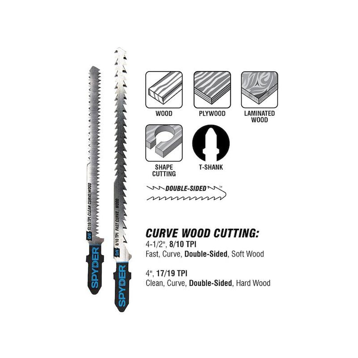 Spyder 300090 Bi-Metal Single-Sided T-Shank Jig Saw Blade Set 10Pc.