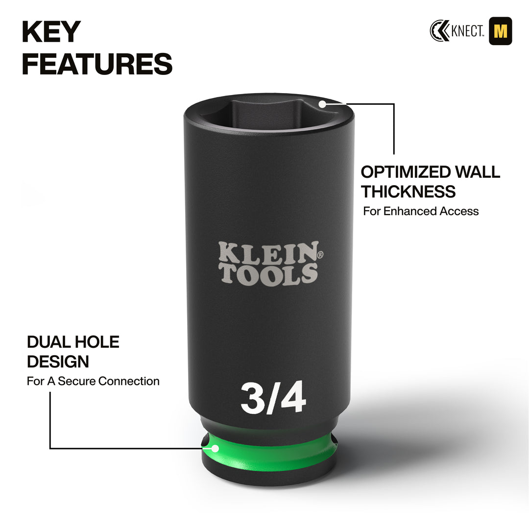 Klein Tools 65109IMPCT KNECT Deep-Well 3/8" Drive Impact Socket Set, SAE, 9 Pc.