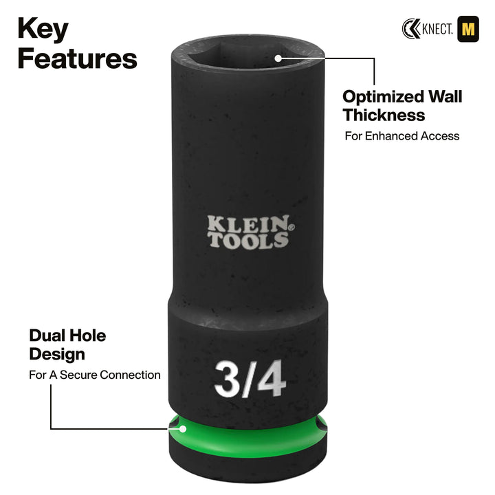 Klein Tools 65123HD KNECT 1/2" Deep-Well Impact Socket Set, SAE / Metric, 28 Pc.