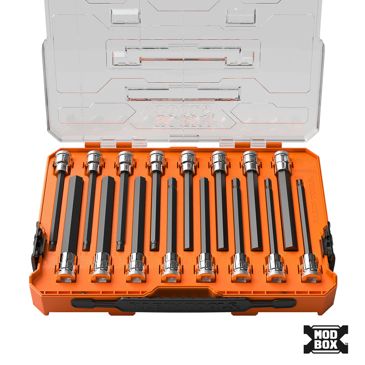 Klein Tools 652216HEXL Long Hex Bit Socket Set, SAE and Metric, 16 Pc.