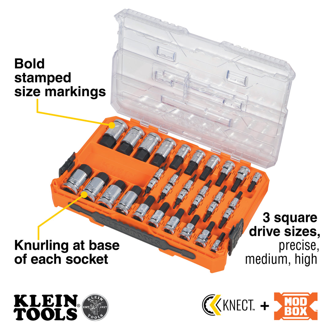Klein Tools 65233HEX Knurled Hex Bit Socket Set, SAE and Metric, 33 Pc.