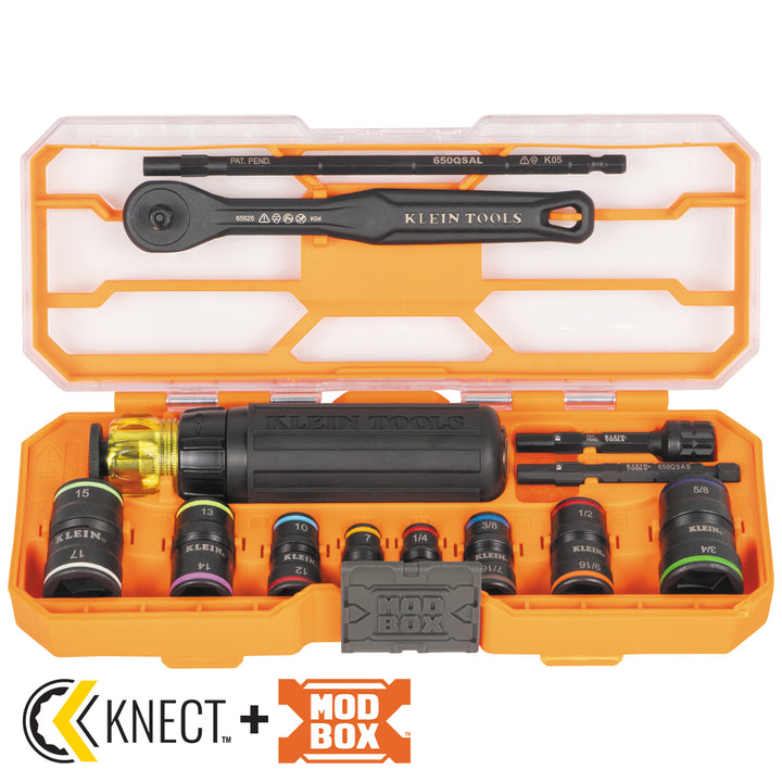 Klein Tools 65242 Flip-16 KNECT Ratcheting Impact Flip Socket Screwdriver Set