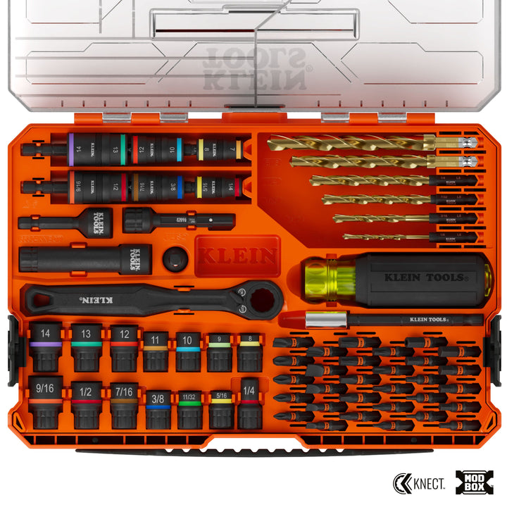 Klein Tools 65304KNECT KNECT Impact-Rated Drill and Driver Combo Set, SAE & Metric, 65 Pc.