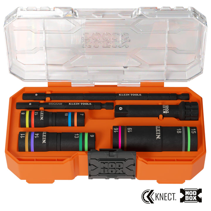 Klein Tools 653MQS KNECT Quad-12 Heavy-Duty Impact Flip Sockets, SAE and Metric, 6-Piece