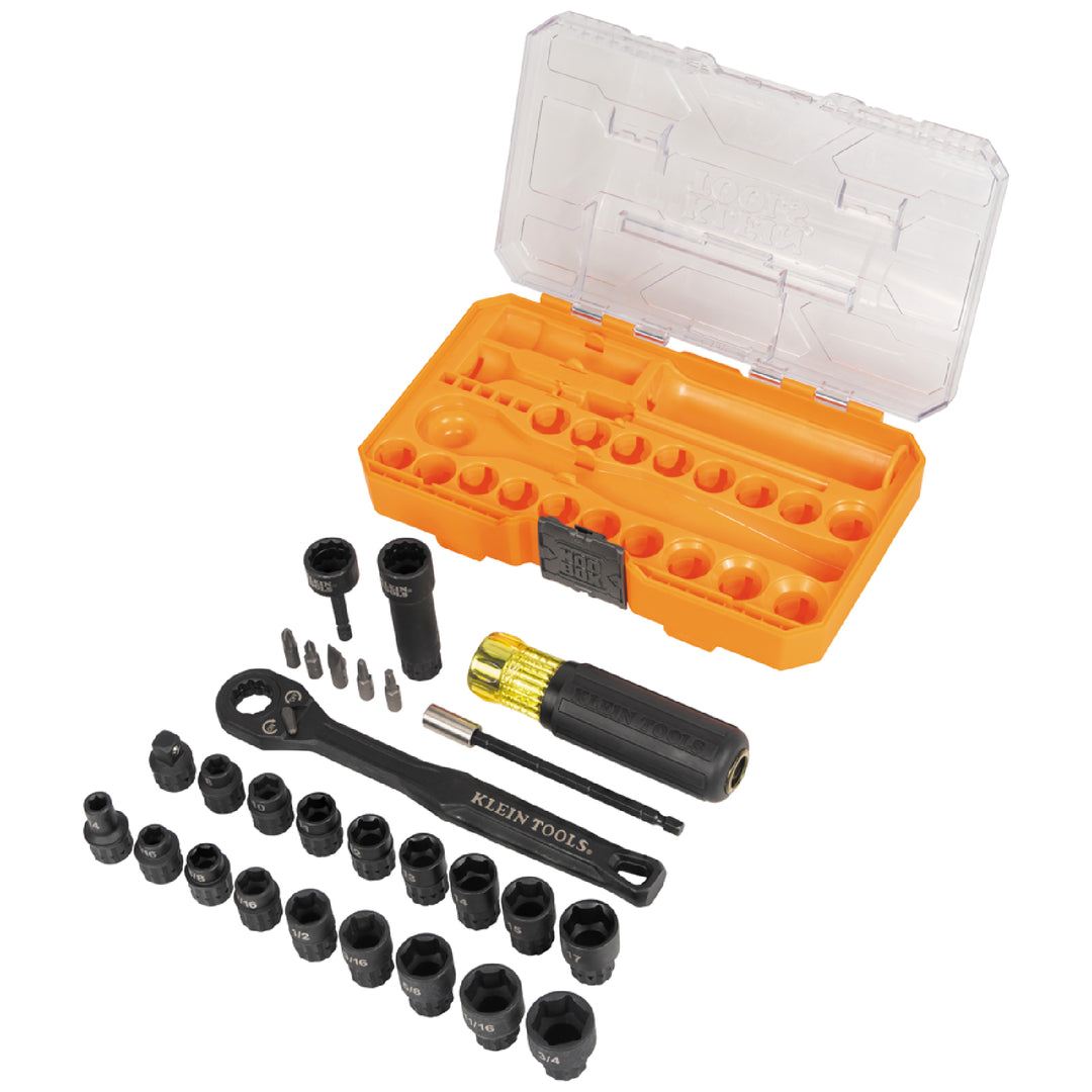 Klein Tools 65400KNECT KNECT Essential Pass Through Impact Socket Set, SAE and Metric, 28 Pc.