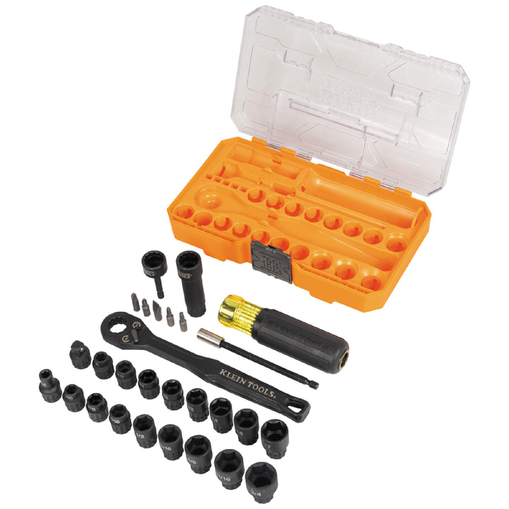Klein Tools 65400KNECT KNECT Essential Pass Through Impact Socket Set, SAE and Metric, 28 Pc.