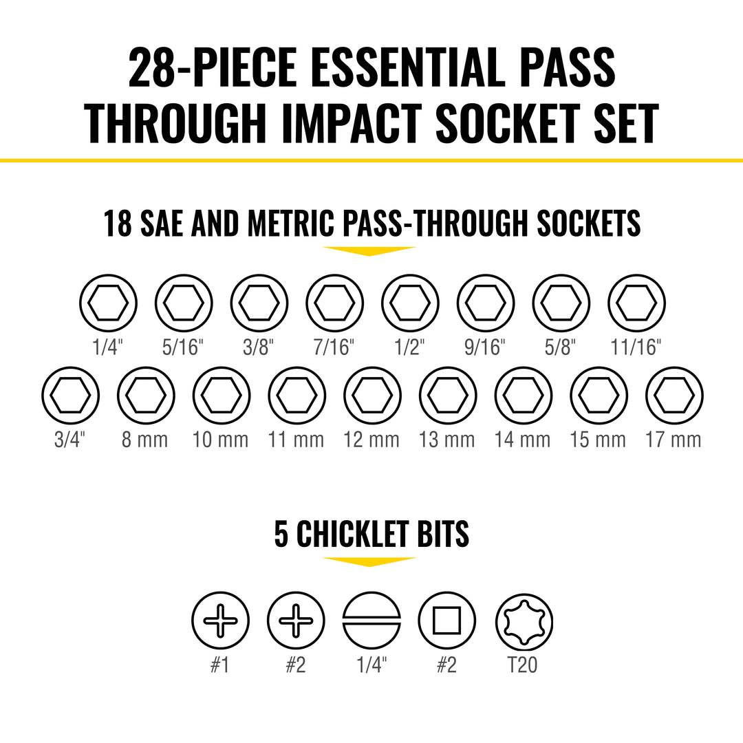 Klein Tools 65400KNECT KNECT Essential Pass Through Impact Socket Set, SAE and Metric, 28 Pc.