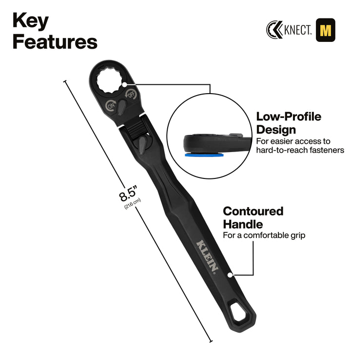 Klein Tools 65430LP KNECT Ratcheting 9-in-1 Low-Profile Socket Wrench Set