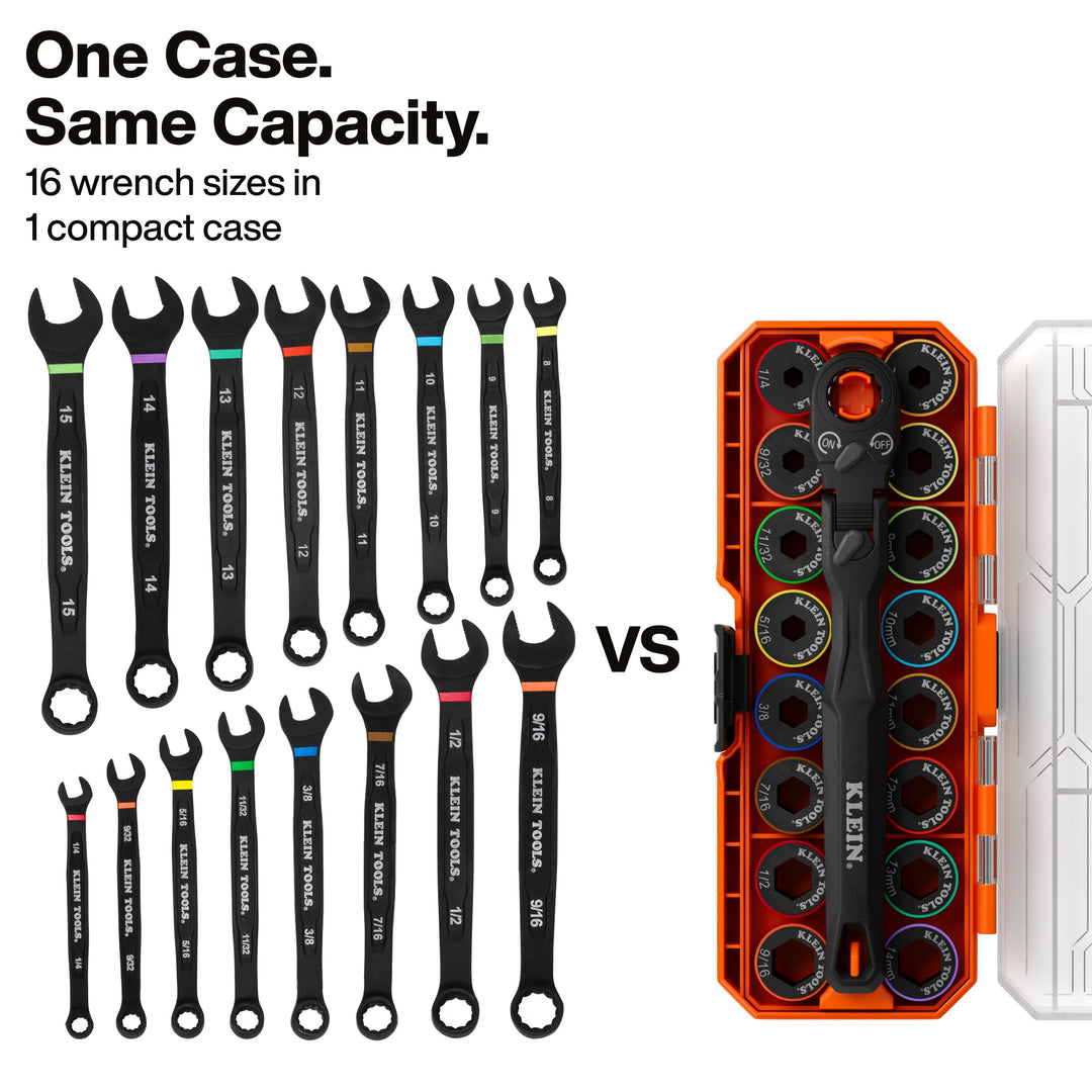 Klein Tools 65431LP KNECT Ratcheting 17-in-1 Low-Profile Socket Wrench Set