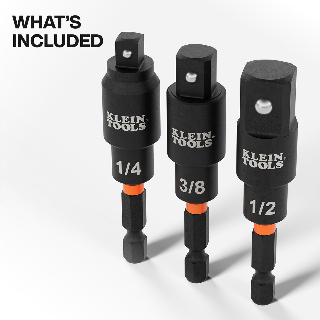 Klein Tools 65813SW Swivel Impact Driver Socket Adapter Set, 3 Pc.
