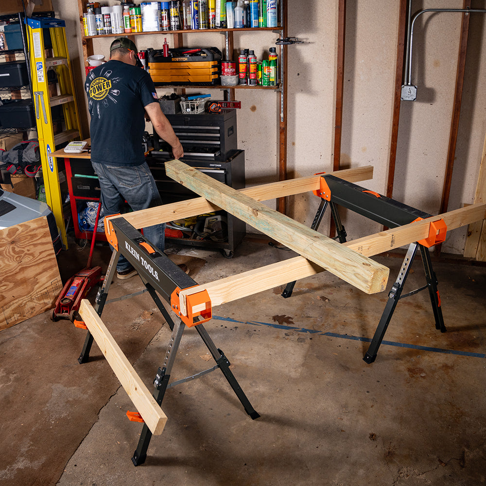 Klein Tools 66188 Adjustable-Leg Folding Saw Horse and Jobsite Table, 1-Pack