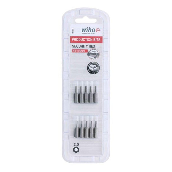 Wiha Tools 71939 Security Hex Insert Bit, 2.0 mm x 25 mm, 10 Pk.