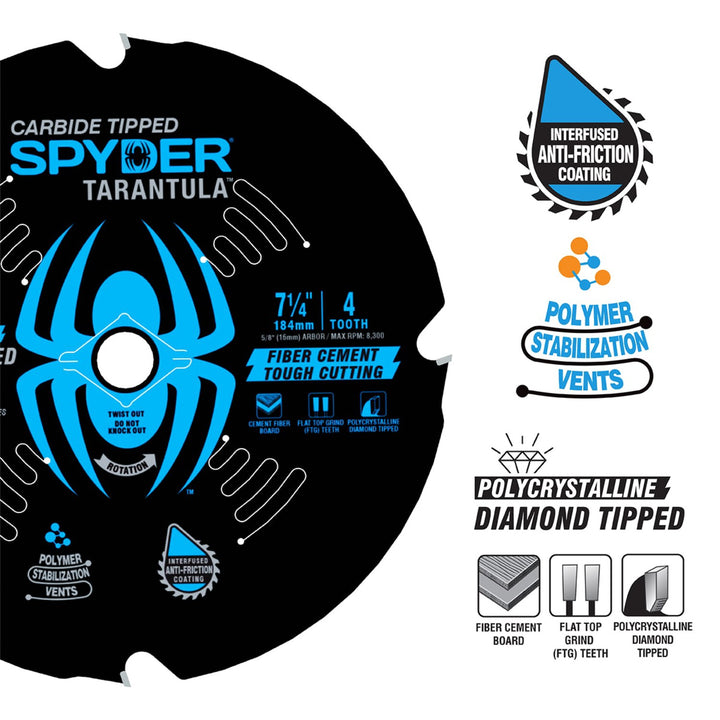 Spyder 13028 7-1/4-in 4 -Tooth Tungsten carbide-tipped steel Circular saw blade Individual