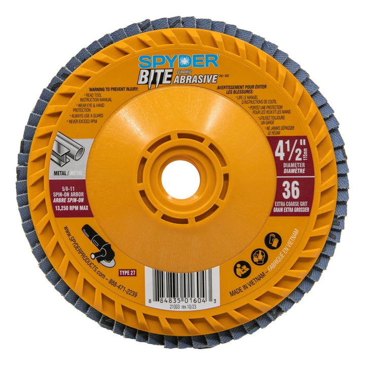 Spyder 21003 Bite Abrasive Bite 4.5-Inches Ceramic 36 -Grit Flap disc