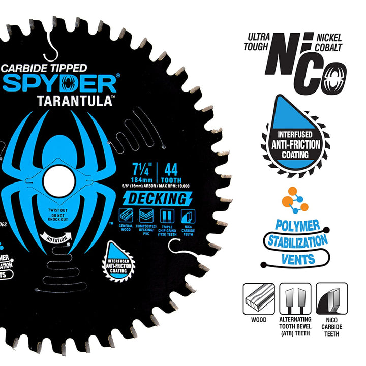 Spyder 13019 Decking 7-1/4-in 44 -Tooth Tungsten carbide-tipped steel Circular saw blade Individual