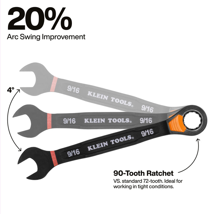 Klein Tools 69508 Ratcheting Combination Slide-Lock Wrench Set, SAE, 8 Pc.