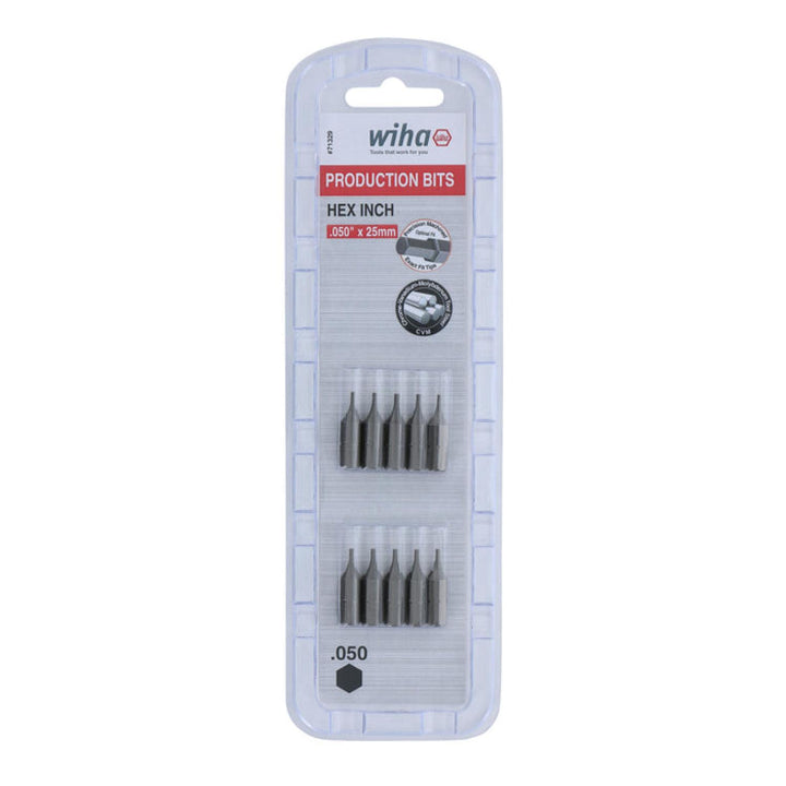 Wiha Tools 71329 Hex Inch Insert Bits, .050" x 25 mm, 10 Pk.
