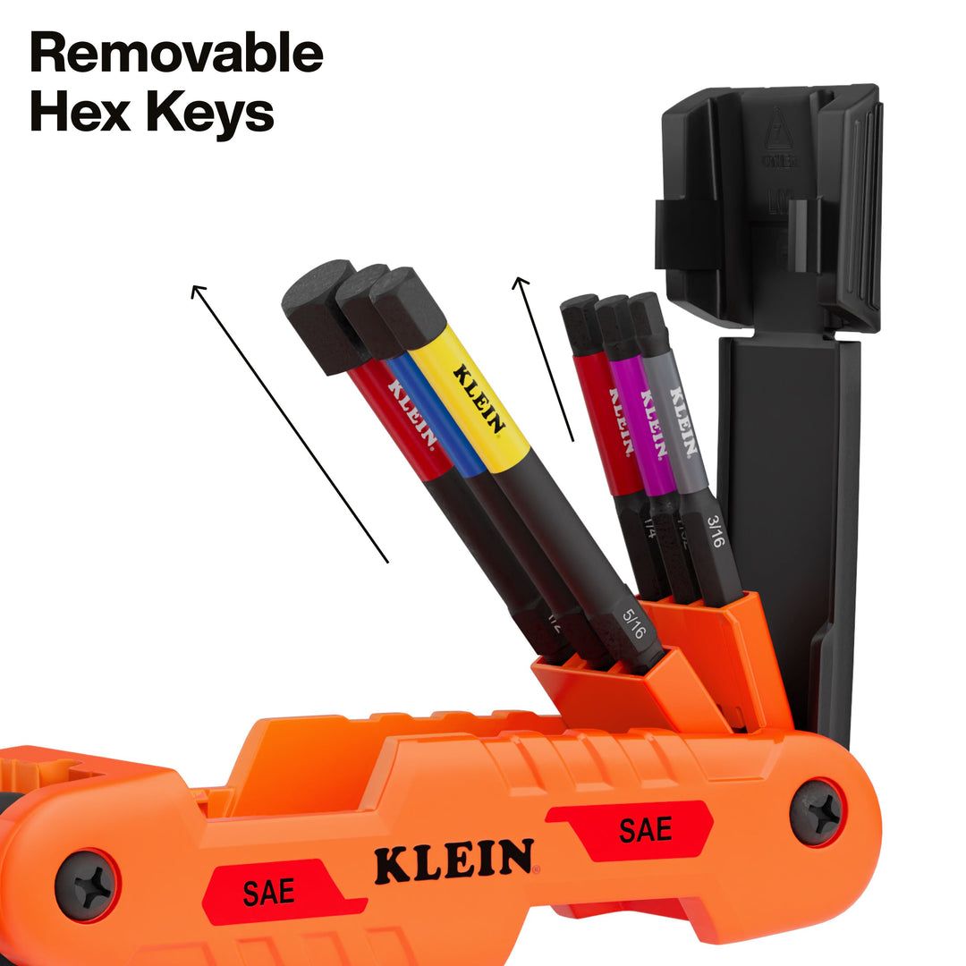 Klein Tools 70550HD Extended Reach Impact Folding Hex Key Set, SAE