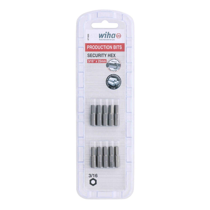 Wiha Tools 71955 Security Hex Insert Bit, 3/16" x 25 mm, 10 Pk.