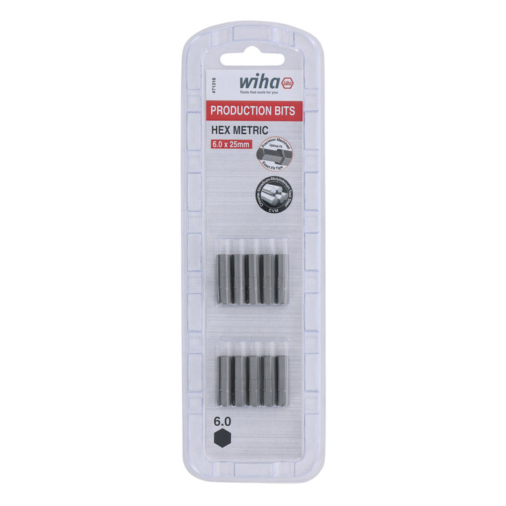 Wiha Tools 71318 Hex Metric Insert Bits, 6.0 mm x 25 mm, 10 Pk.