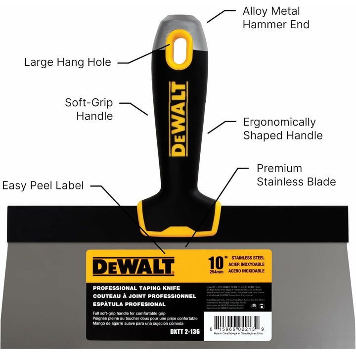 Dewalt DXTT-2-136 10" Taping Knife Stainless Steel With Soft Grip Handle