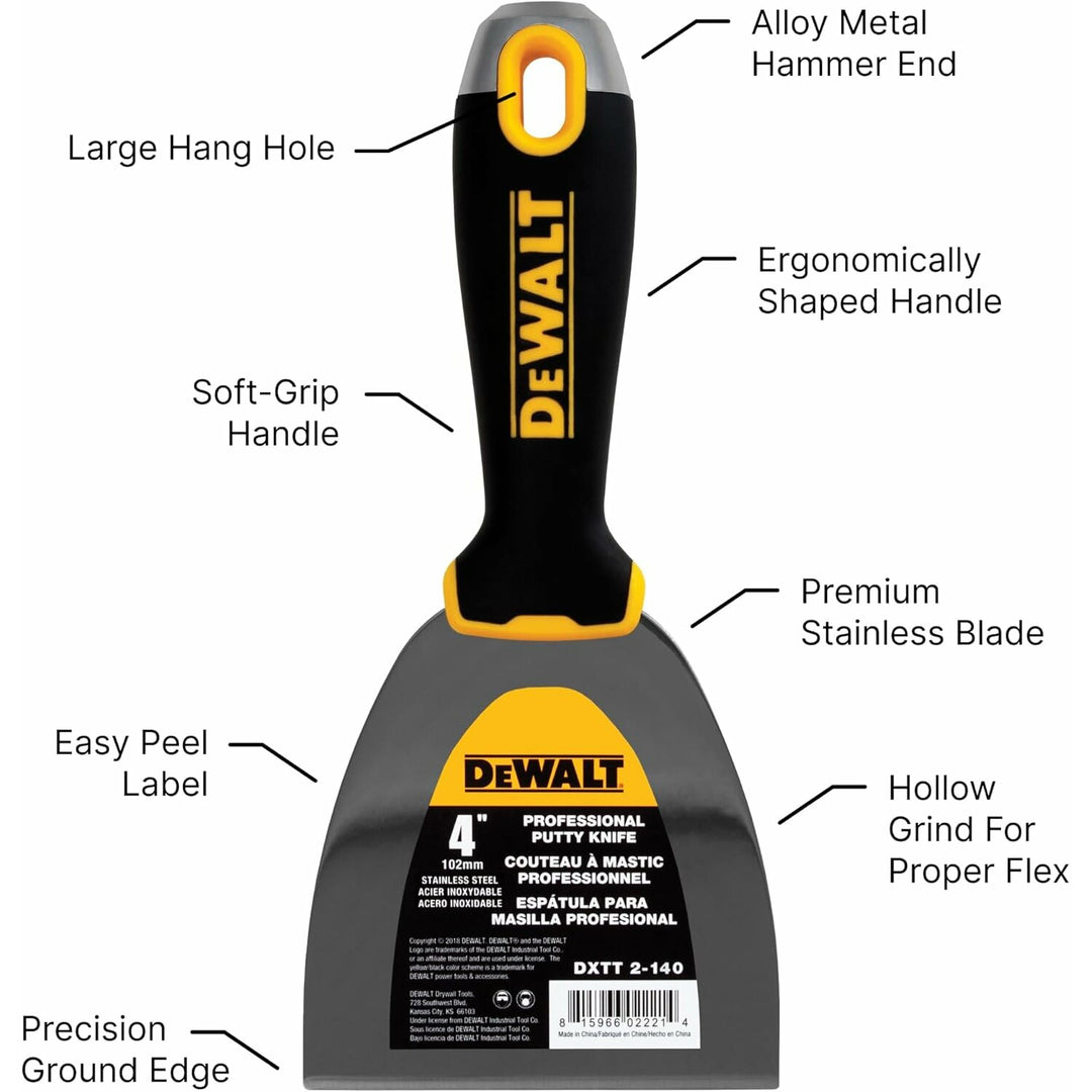 Dewalt DXTT-2-140 4 In. Stainless Steel Putty Knife Soft Grip Handle