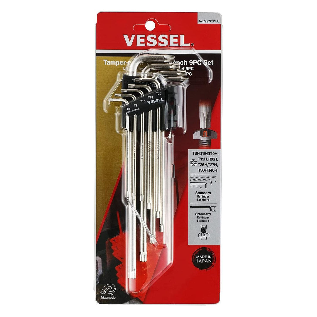 Vessel Tools 8509TXHU Tamper-proof TORX® L-Key Wrench 9 Piece Set