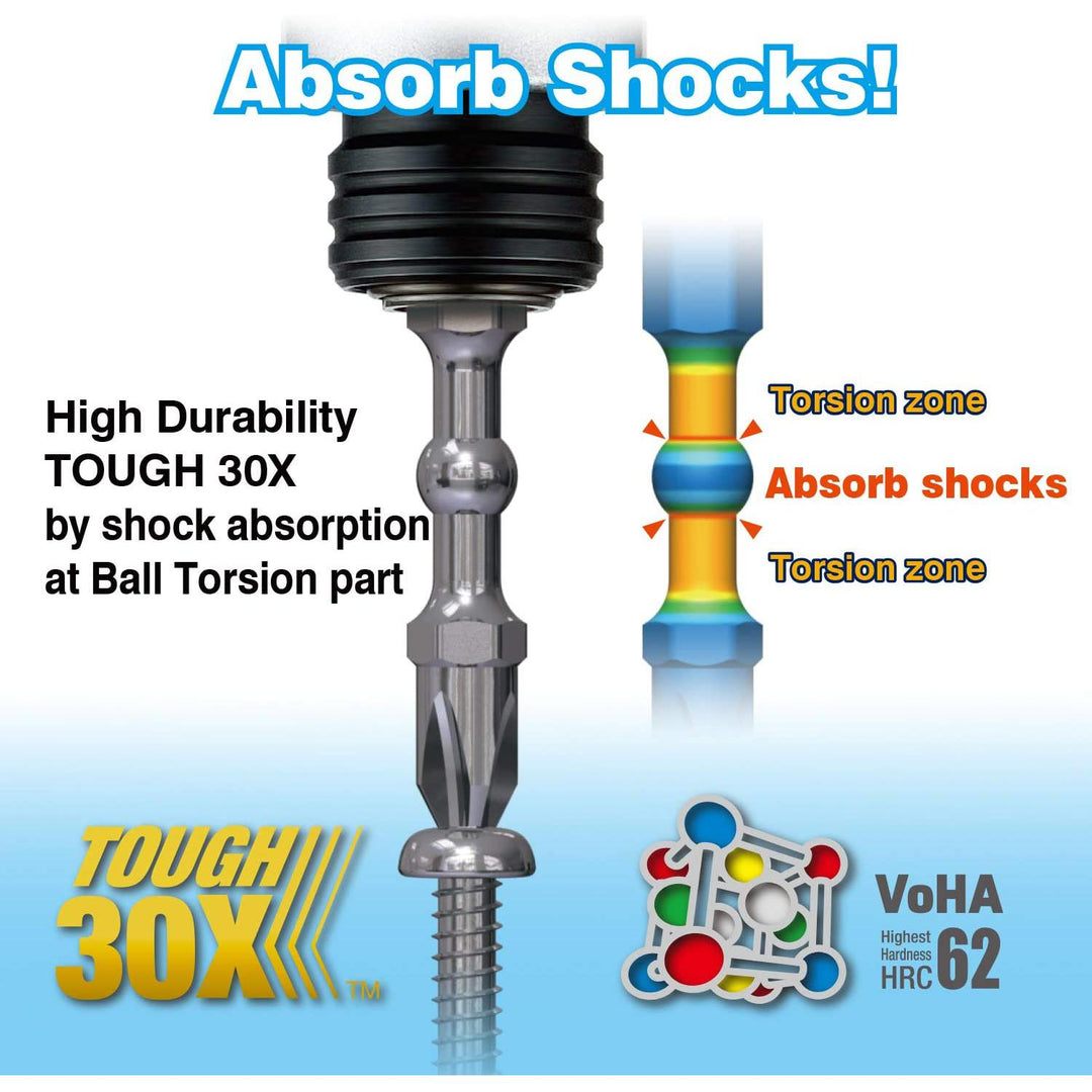 Vessel Tools IBPH290P10K Impact Ball Torsion Bits PH2 x 90, 10 pack