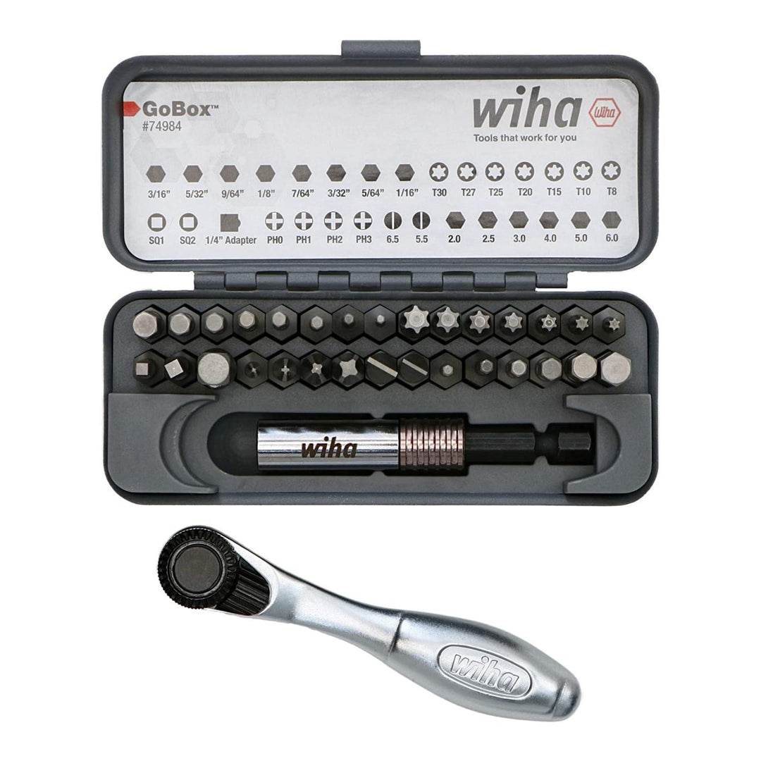 Wiha Tools 74984 Standard Bit GoBox Set with Mini Ratchet, 32 Pc.