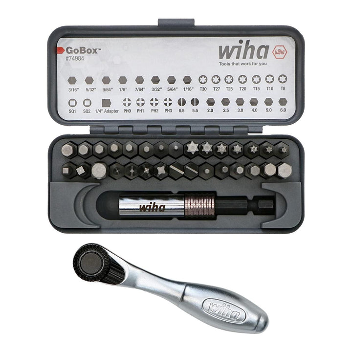 Wiha Tools 74984 Standard Bit GoBox Set with Mini Ratchet, 32 Pc.