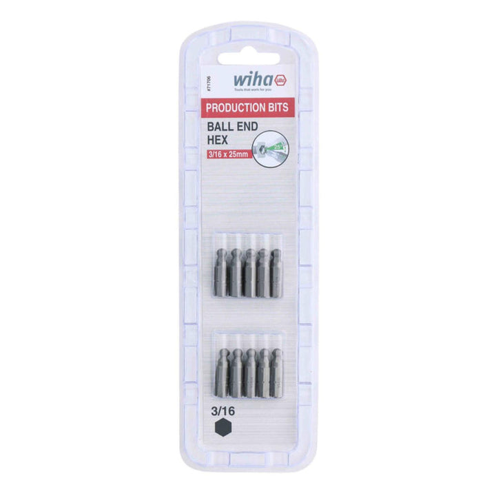 Wiha Tools 71706 3/16" x 38mm Ball End Hex Insert Bit, 10 Pack