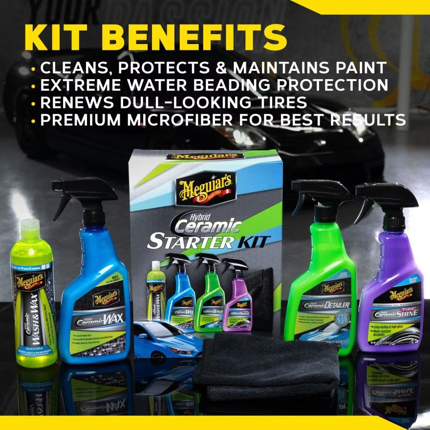 Meguiar's G55253 Hybrid Ceramic Starter Kit - Detailing Kit Includes Car Wash, Wax, Detailer, & Tire Shine