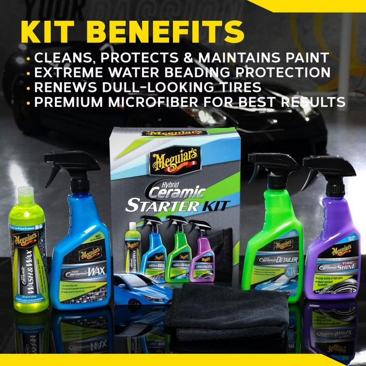 Meguiar's G55253 Hybrid Ceramic Starter Kit - Detailing Kit Includes Car Wash, Wax, Detailer, & Tire Shine