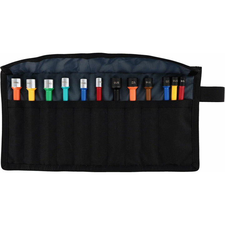 Wiha 94400 12 Piece Color Coded Magnetic Nut Setter SAE-Metric Set in Roll-up Pouch