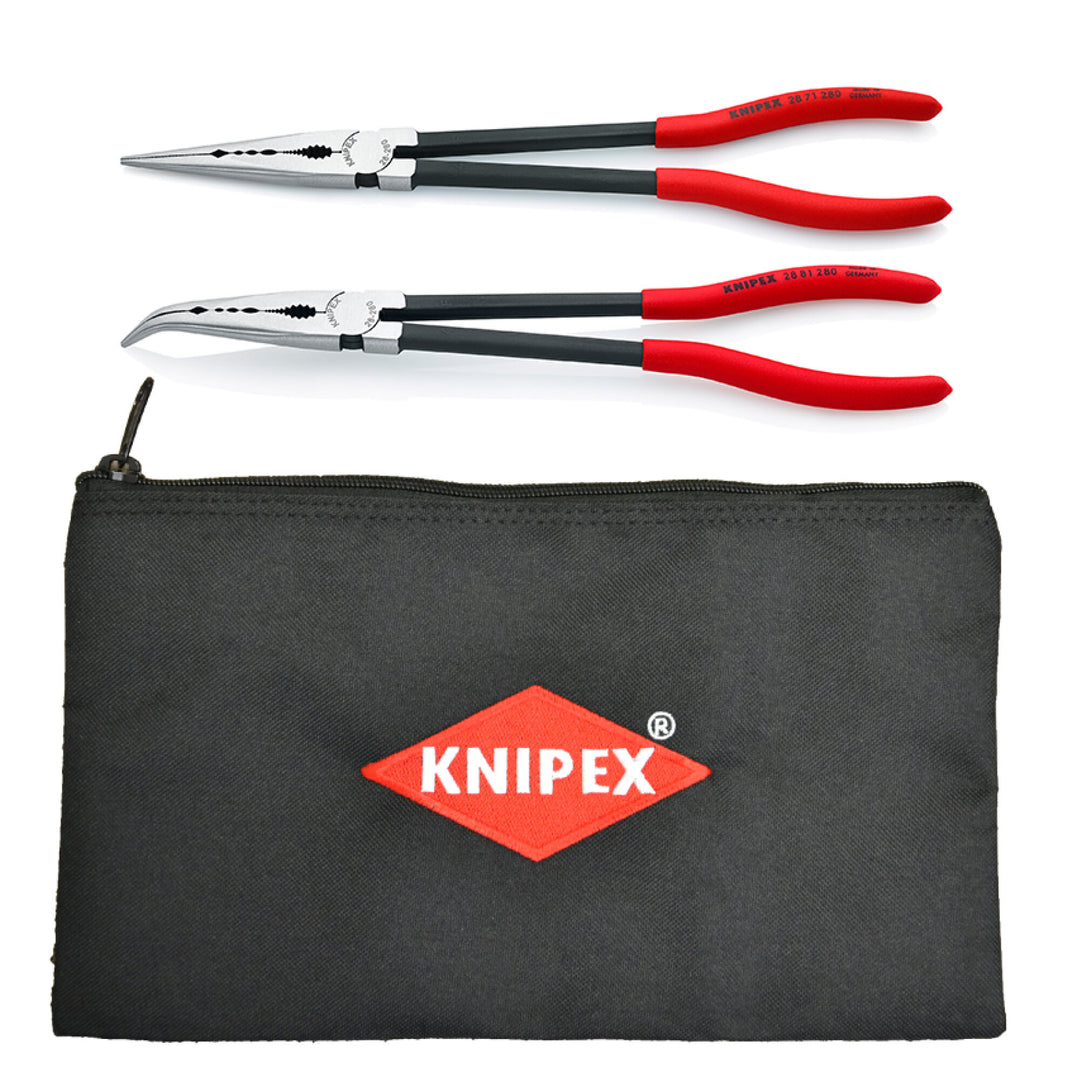 Knipex 9K 00 80 128 US 2 Pc XL Long Needle Nose Pliers Set with Keeper Pouch