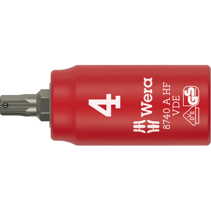 Wera 8740 A VDE HF Zyklop Bit Socket, Insulated, 1/4" Drive, with Holding Function for Hexagonal Socket Screws, 4 x 45 mm
