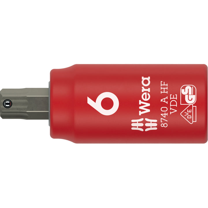 Wera 8740 A VDE HF Zyklop Bit Socket, Insulated, 1/4" Drive, with Holding Function for Hexagonal Socket Screws, 6 x 45 mm