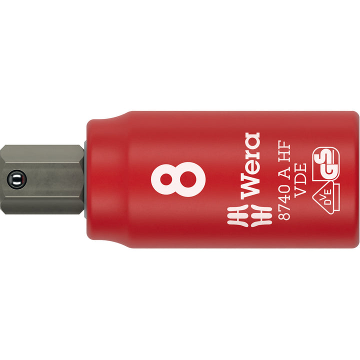Wera 8740 A VDE HF Zyklop Bit Socket, Insulated, 1/4" Drive, with Holding Function for Hexagonal Socket Screws, 8 x 45 mm