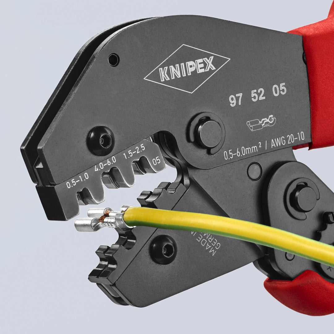 Knipex 97 52 05 10" Crimping Pliers For Non-Insulated Open Plug-Type Connectors (Plug Width 4.8 and 6.3 mm)