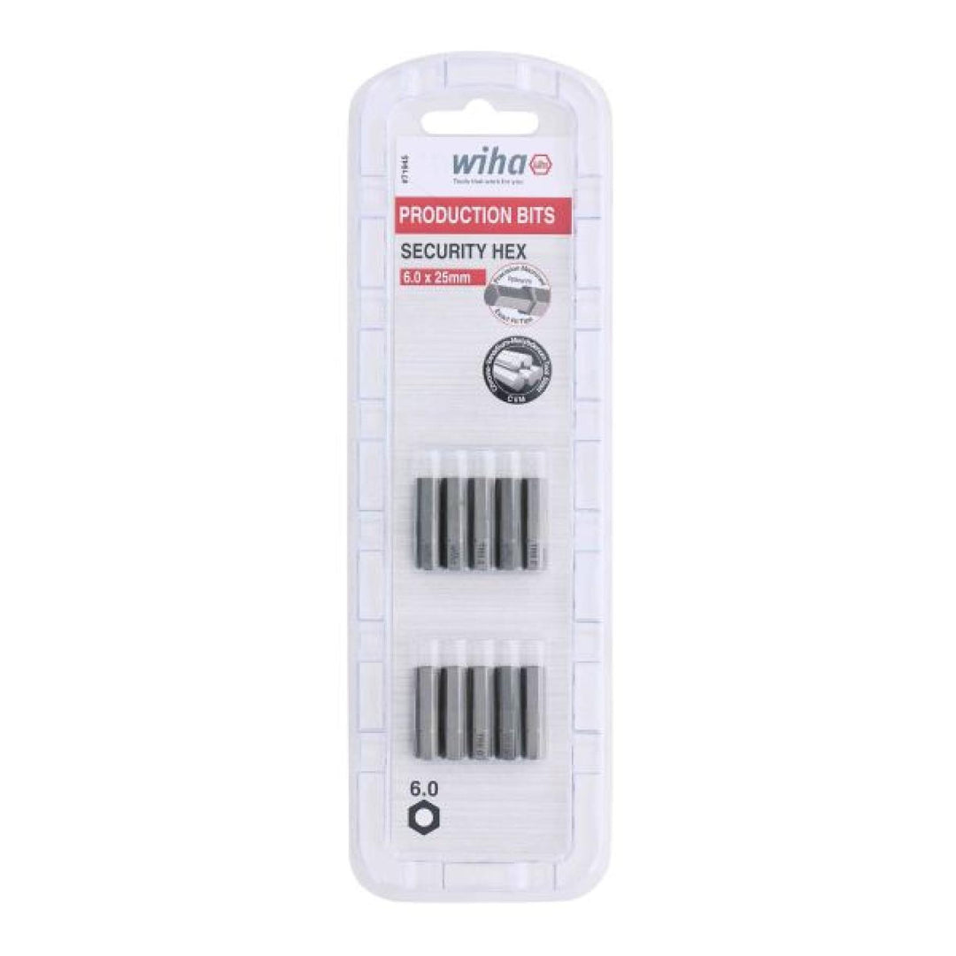 Wiha Tools 71945 Security Hex Insert Bit, 6.0 mm x 25 mm, 10 Pk.