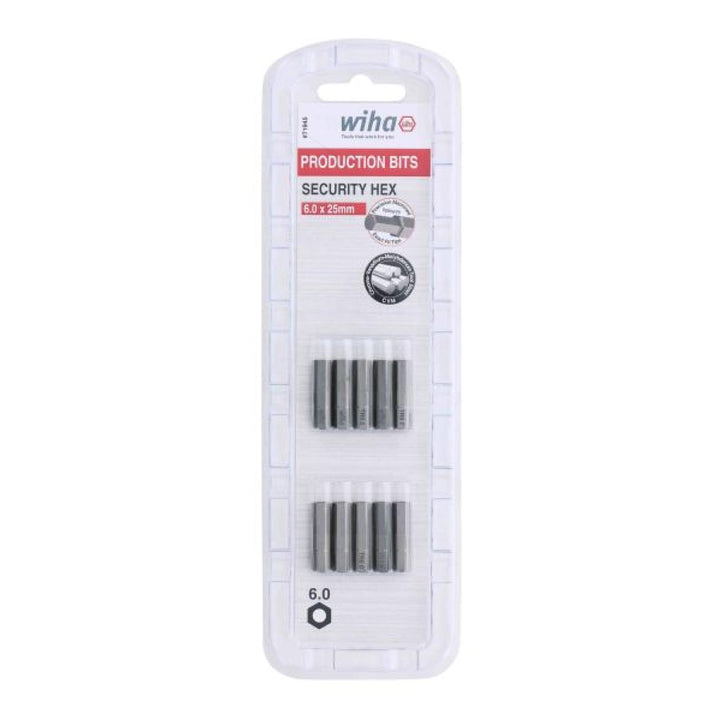 Wiha Tools 71945 Security Hex Insert Bit, 6.0 mm x 25 mm, 10 Pk.