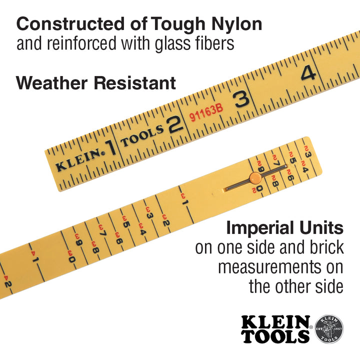 Klein Tools 91163B Fiberglass Folding Rule, Outside Reading, Brick Scale